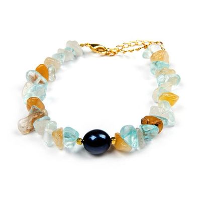 Alternate image for 18k Gold-Accented Citrine Aquamarine Pearl Pendant Bracelet Galaxy Fantasy