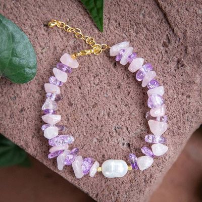 Primary image for Gold-Accented Rose Quartz Amethyst Cultured Pearl Bracelet Galaxy Margarita