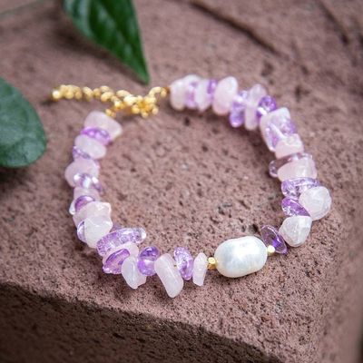 Alternate image for Gold-Accented Rose Quartz Amethyst Cultured Pearl Bracelet Galaxy Margarita