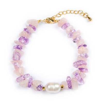 Alternate image for Gold-Accented Rose Quartz Amethyst Cultured Pearl Bracelet Galaxy Margarita