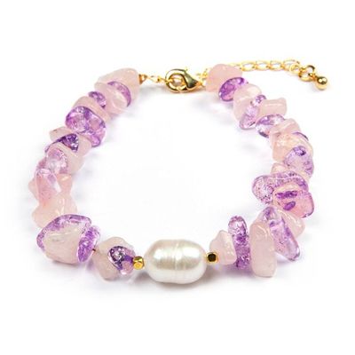 Alternate image for Gold-Accented Rose Quartz Amethyst Cultured Pearl Bracelet Galaxy Margarita