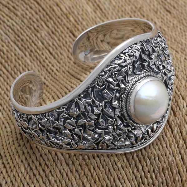 Alternate image for Cultured Pearl and Sterling Silver Cuff Bracelet Overflow of Love