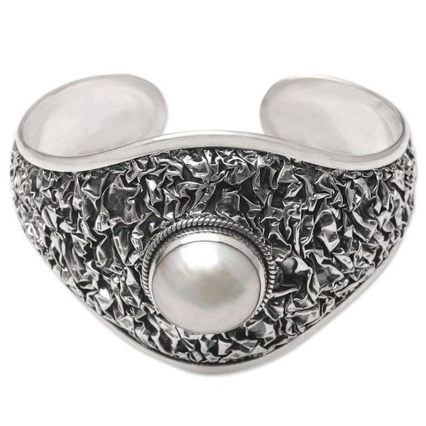 Alternate image for Cultured Pearl and Sterling Silver Cuff Bracelet Overflow of Love
