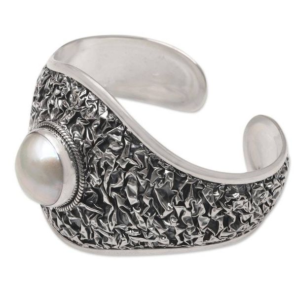 Alternate image for Cultured Pearl and Sterling Silver Cuff Bracelet Overflow of Love