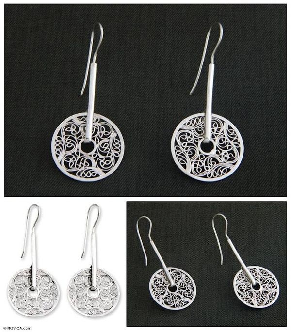 Alternate image for Hand Crafted Sterling Silver Drop Earrings Cosmic Garden