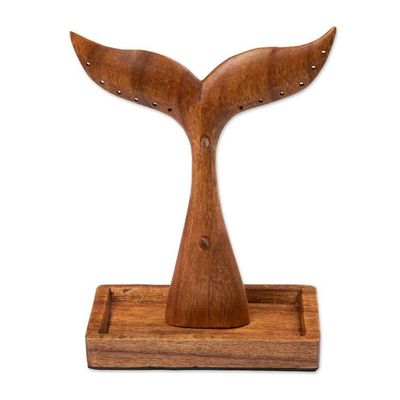 Alternate image for Whale Tail-Shaped Wood Jewelry Stand Carved by Hand in Bali Whale Tail