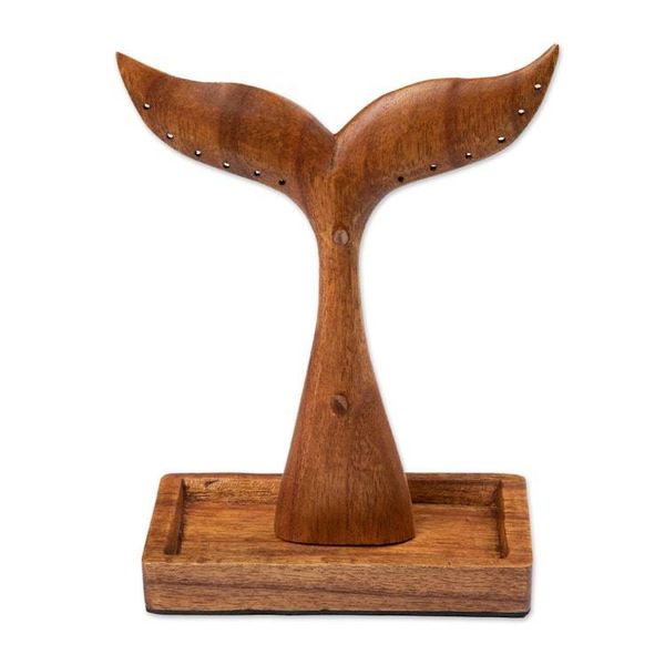 Alternate image for Whale Tail-Shaped Wood Jewelry Stand Carved by Hand in Bali Whale Tail