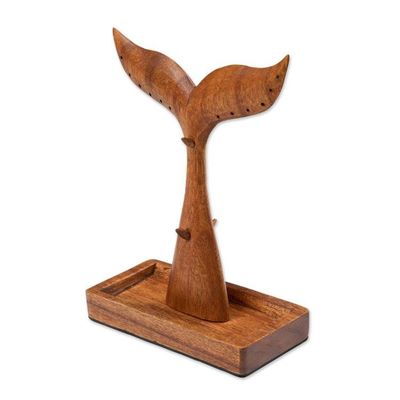 Alternate image for Whale Tail-Shaped Wood Jewelry Stand Carved by Hand in Bali Whale Tail