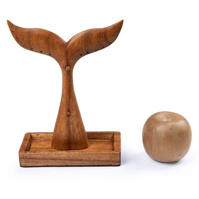 Alternate image for Whale Tail-Shaped Wood Jewelry Stand Carved by Hand in Bali Whale Tail
