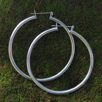 Primary image for Artisan Crafted Balinese Silver Hoop Earrings 2.5 Inch Moonlit Goddess