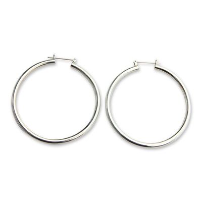 Alternate image for Artisan Crafted Balinese Silver Hoop Earrings 2.5 Inch Moonlit Goddess