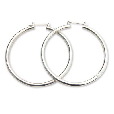 Alternate image for Artisan Crafted Balinese Silver Hoop Earrings 2.5 Inch Moonlit Goddess