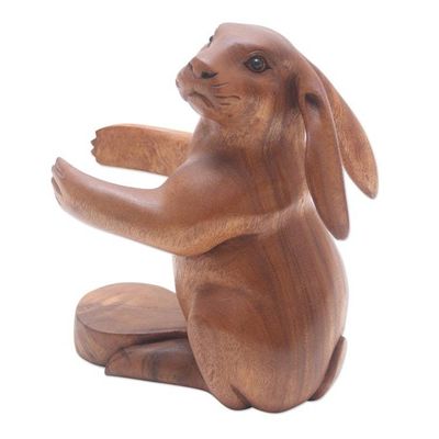 Alternate image for Hand Crafted Suar Wood Rabbit Wine Holder Bunny Hug