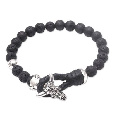 Primary image for Lava Rock Beaded Bracelet with Sterling Silver Buffalo Rugged Power