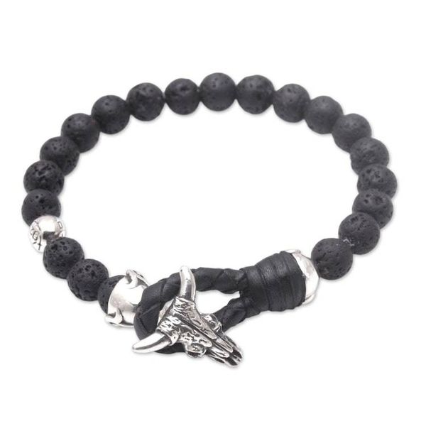 Alternate image for Lava Rock Beaded Bracelet with Sterling Silver Buffalo Rugged Power