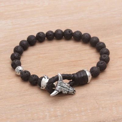 Alternate image for Lava Rock Beaded Bracelet with Sterling Silver Buffalo Rugged Power