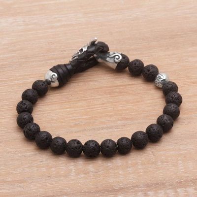 Alternate image for Lava Rock Beaded Bracelet with Sterling Silver Buffalo Rugged Power