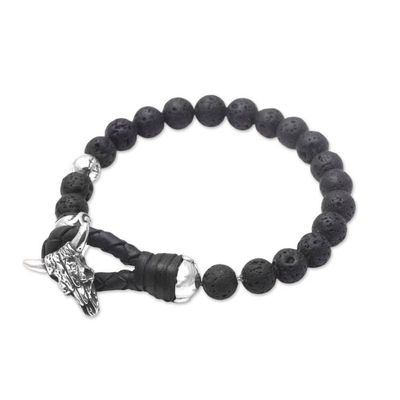 Alternate image for Lava Rock Beaded Bracelet with Sterling Silver Buffalo Rugged Power
