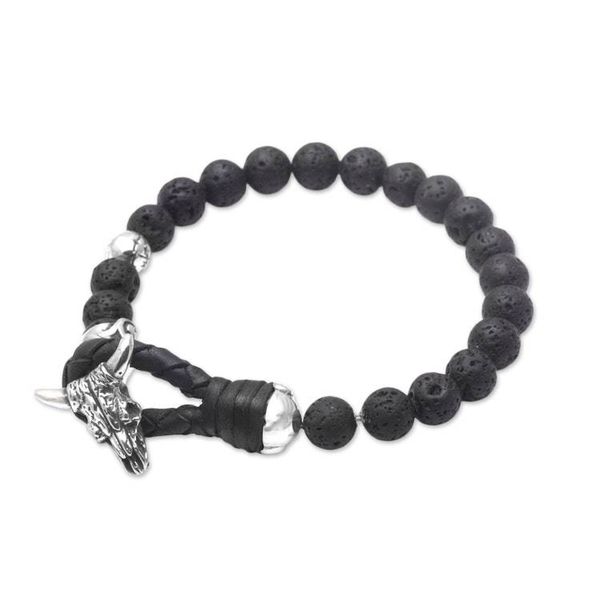 Alternate image for Lava Rock Beaded Bracelet with Sterling Silver Buffalo Rugged Power