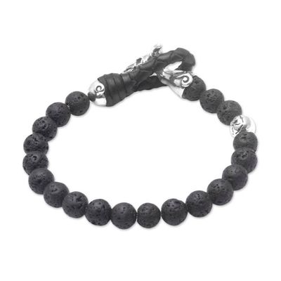 Alternate image for Lava Rock Beaded Bracelet with Sterling Silver Buffalo Rugged Power