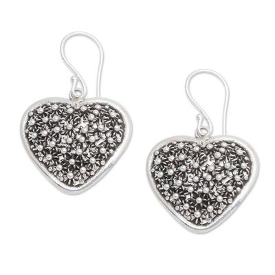 Alternate image for Hand Made Sterling Silver Dangle Earrings Heart Indonesia Spangled Hearts