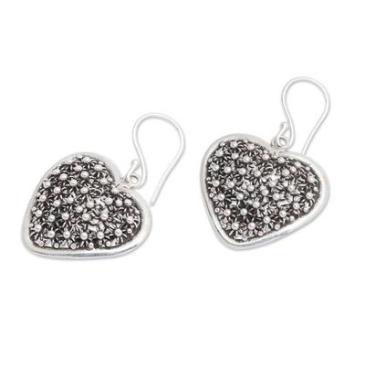 Alternate image for Hand Made Sterling Silver Dangle Earrings Heart Indonesia Spangled Hearts