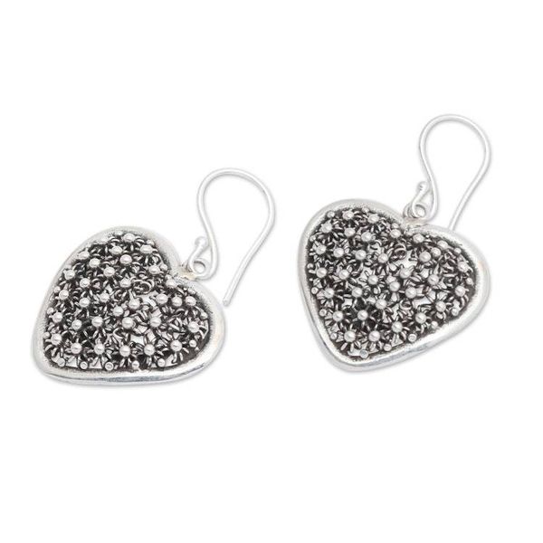 Alternate image for Hand Made Sterling Silver Dangle Earrings Heart Indonesia Spangled Hearts