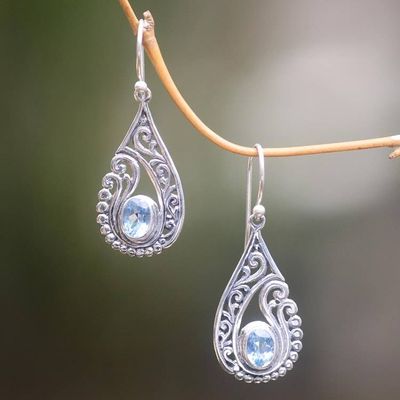 Alternate image for Artisan Crafted Blue Topaz and Sterling Silver Earrings Blue Tendrils