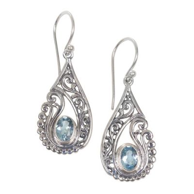 Alternate image for Artisan Crafted Blue Topaz and Sterling Silver Earrings Blue Tendrils