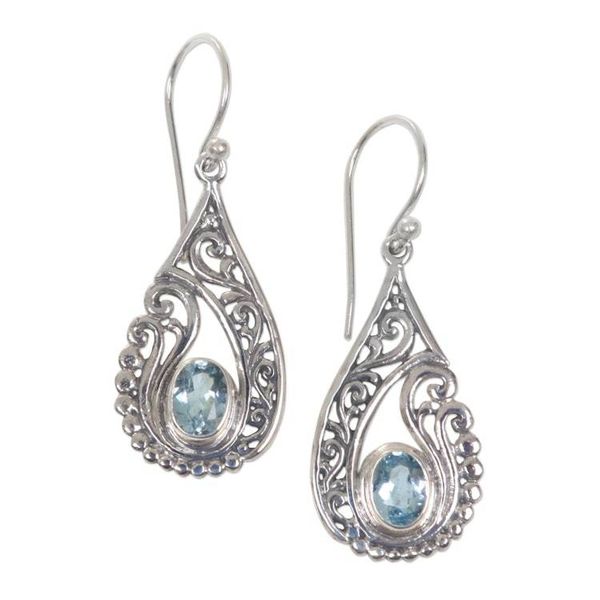 Alternate image for Artisan Crafted Blue Topaz and Sterling Silver Earrings Blue Tendrils