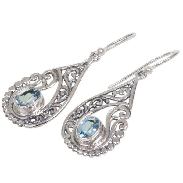 Alternate image for Artisan Crafted Blue Topaz and Sterling Silver Earrings Blue Tendrils
