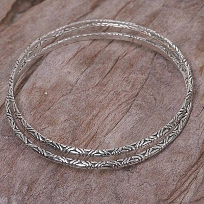 Primary image for Two 925 Sterling Silver Handmade Engraved Bangles from Bali Indonesian Moon