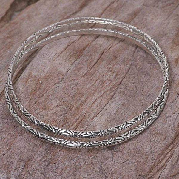 Alternate image for Two 925 Sterling Silver Handmade Engraved Bangles from Bali Indonesian Moon
