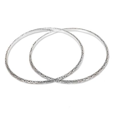 Alternate image for Two 925 Sterling Silver Handmade Engraved Bangles from Bali Indonesian Moon