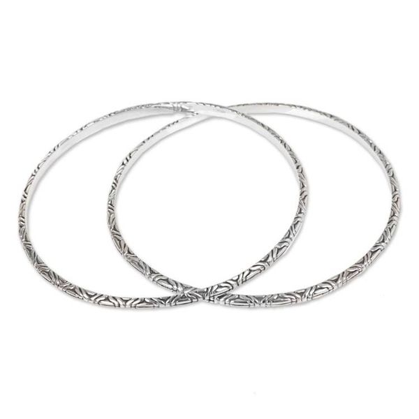 Alternate image for Two 925 Sterling Silver Handmade Engraved Bangles from Bali Indonesian Moon