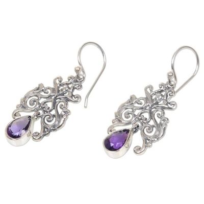 Alternate image for Artisan Crafted Amethyst and Sterling Silver Dangle Earrings Purple Forest