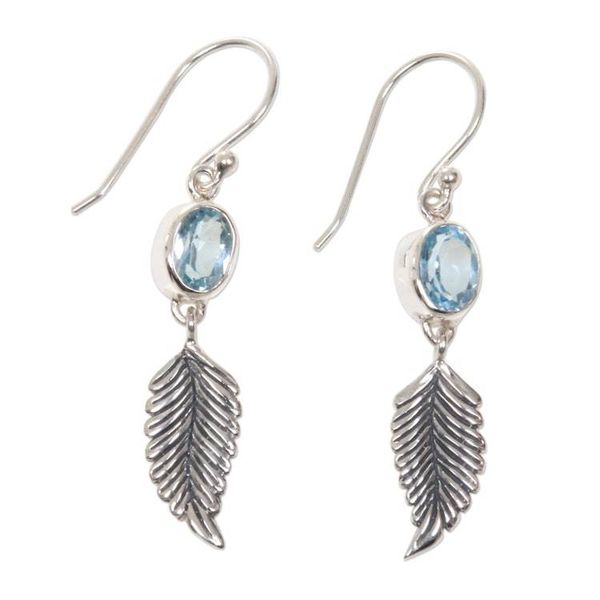 Alternate image for Balinese Silver Dangle Earrings with Blue Topaz Passionate Hope