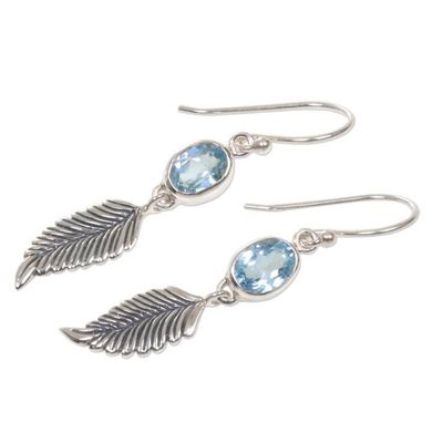 Alternate image for Balinese Silver Dangle Earrings with Blue Topaz Passionate Hope