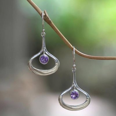 Primary image for Modern Minimalist Silver Dangle Earrings with Amethyst Raindrops