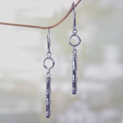 Primary image for Engraved Bamboo Motif 925 Sterling Silver Dangle Earrings Bamboo Stalk