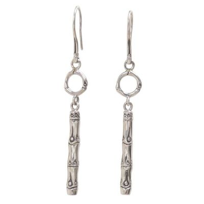 Alternate image for Engraved Bamboo Motif 925 Sterling Silver Dangle Earrings Bamboo Stalk