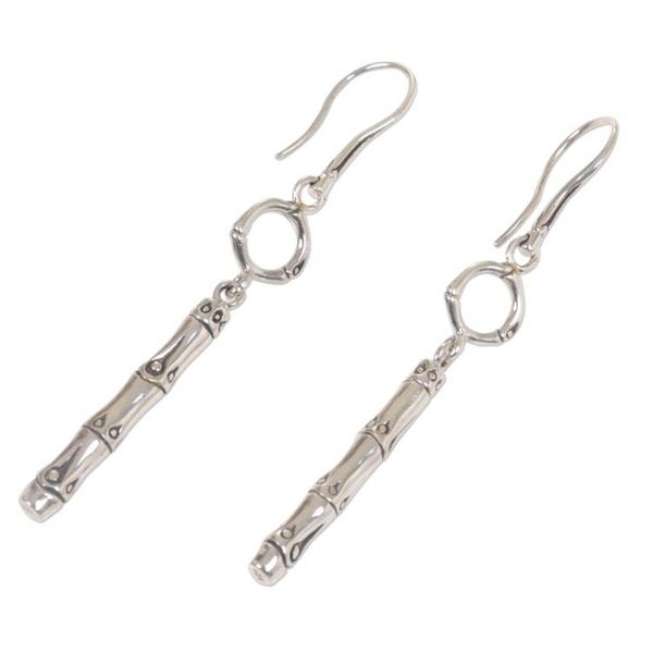Alternate image for Engraved Bamboo Motif 925 Sterling Silver Dangle Earrings Bamboo Stalk