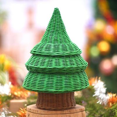 Primary image for Holiday Christmas Tree Rattan Basket Painted by Hand Secret Christmas Tree