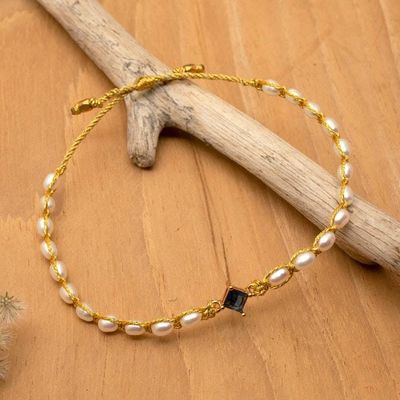 Alternate image for Golden-Thread Cultured Pearl Bracelet with Blue Pendant Be Graceful