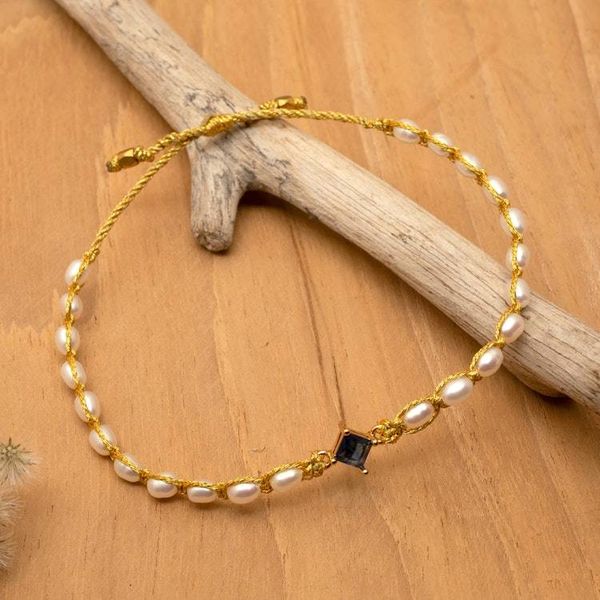 Alternate image for Golden-Thread Cultured Pearl Bracelet with Blue Pendant Be Graceful