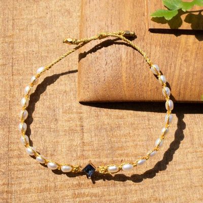 Alternate image for Golden-Thread Cultured Pearl Bracelet with Blue Pendant Be Graceful