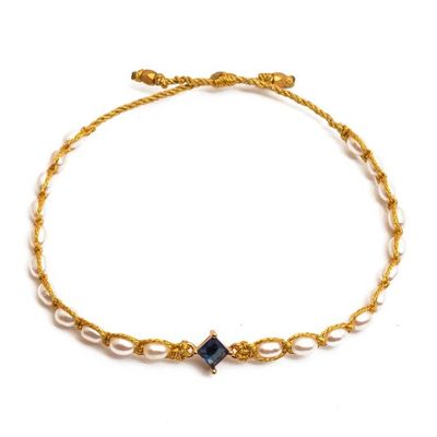 Alternate image for Golden-Thread Cultured Pearl Bracelet with Blue Pendant Be Graceful