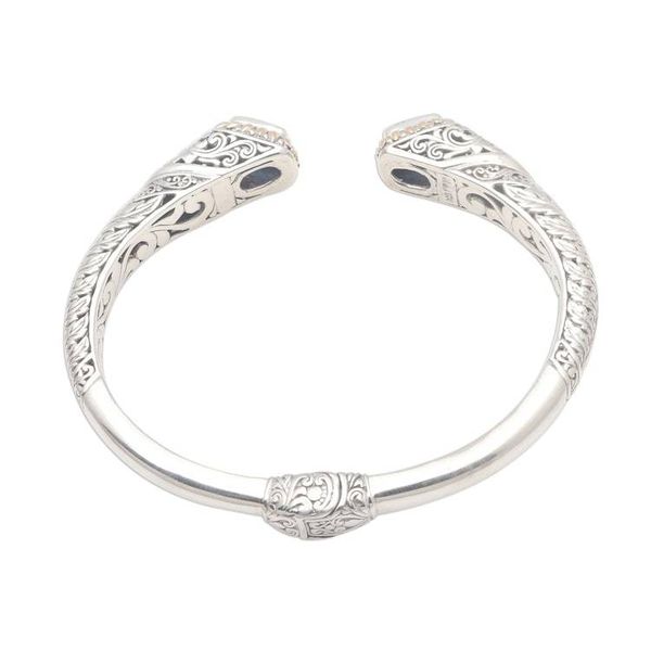 Alternate image for Gold Accented Leaf Pattern Blue Topaz Cuff Bracelet Leafy Oceans