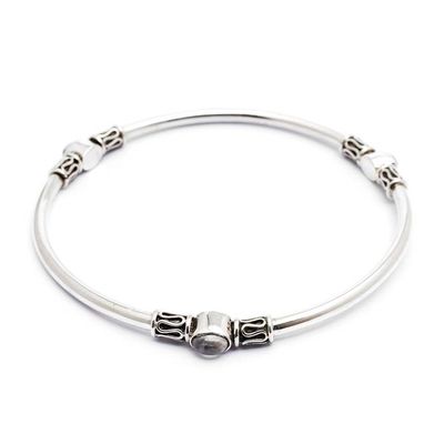 Alternate image for Silver 925 Bangle Bracelet with Rainbow Moonstone large Harmony of Three