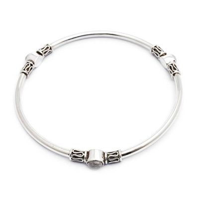 Alternate image for Silver 925 Bangle Bracelet with Rainbow Moonstone large Harmony of Three